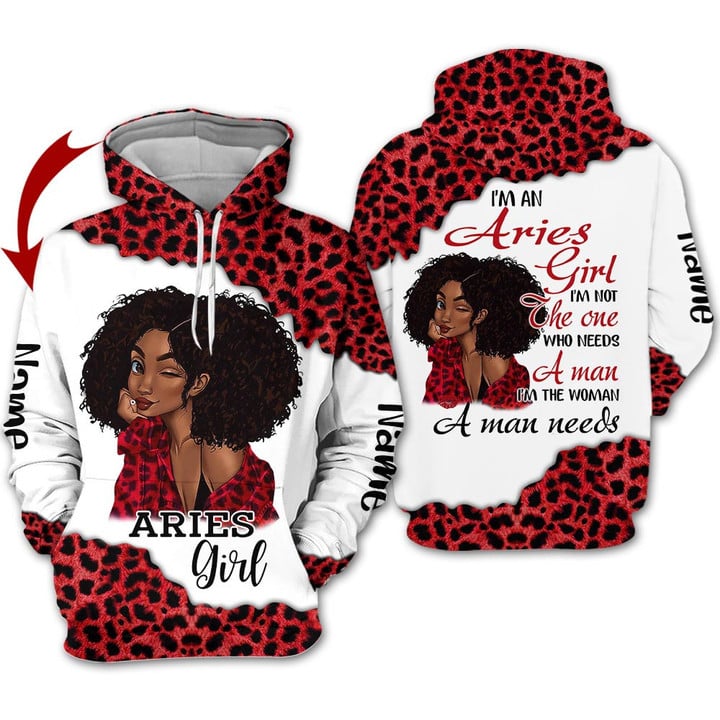 Personalized Name Birthay Shirt Horoscope Aries Girl Birthday Gift Leopard red Black Woman Zodiac Signs Clothes