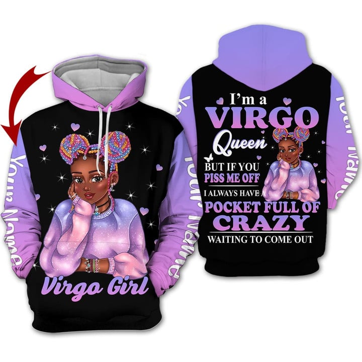 Personalized Name Birthay Shirt Horoscope Virgo Girl Birthday Gift Crazy Black Woman Zodiac Signs Clothes