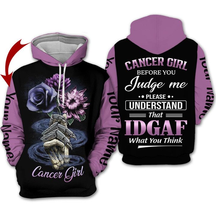 Personalized Name Birthay Shirt Horoscope Cancer Girl Birthday Gift Flower Skull Rose Zodiac Signs Clothes