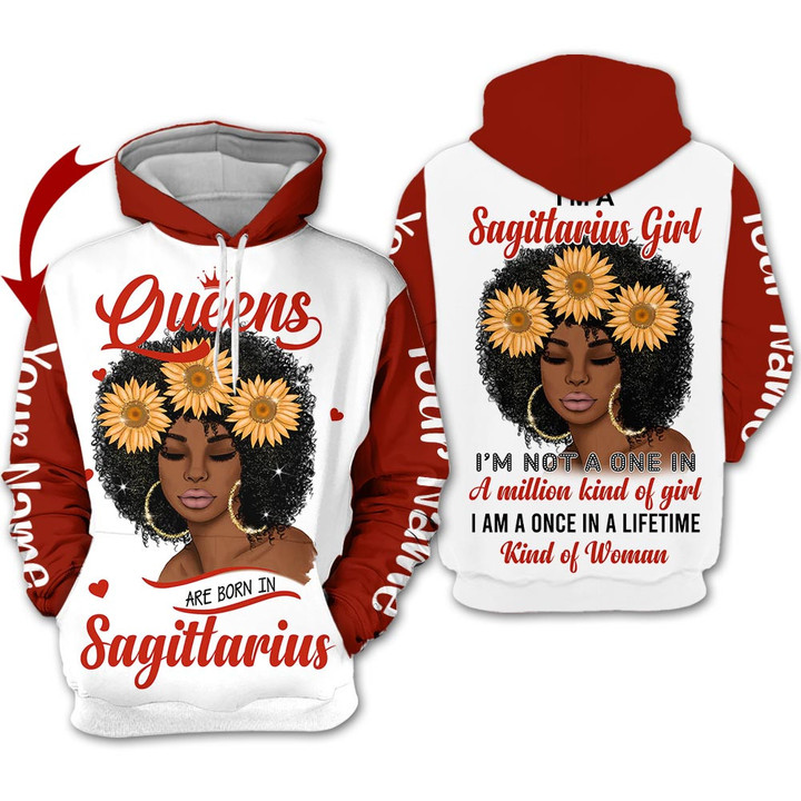 Personalized Name Birthay Shirt Horoscope Sagittarius Girl Birthday Gift A Queen Black Women Zodiac Signs Clothes