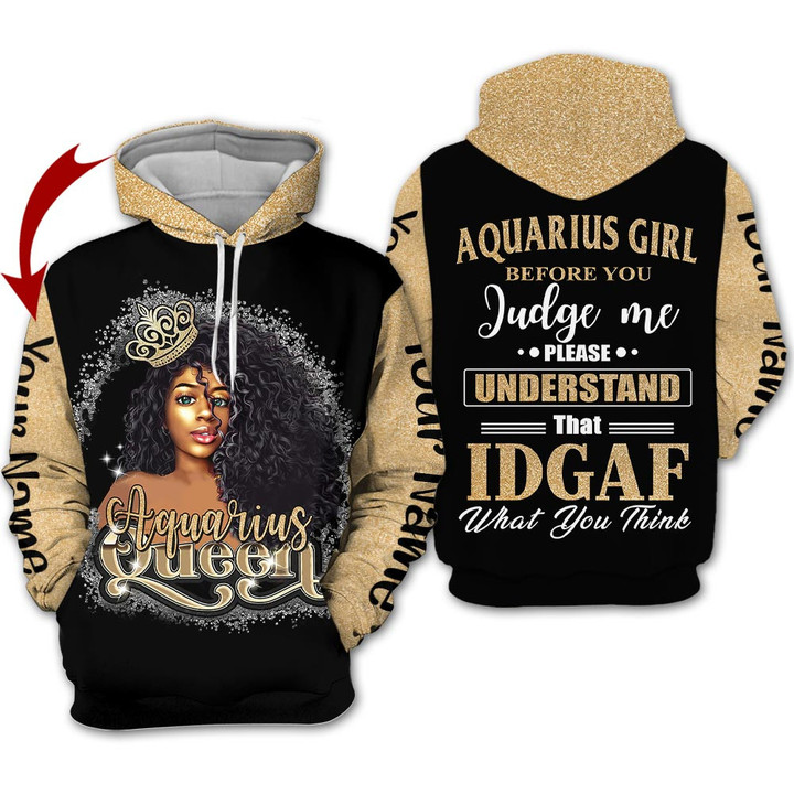 Personalized Name Birthay Shirt Horoscope Aquarius Girl Birthday Gift A Queen IDGAF Love Style Zodiac Signs Clothes