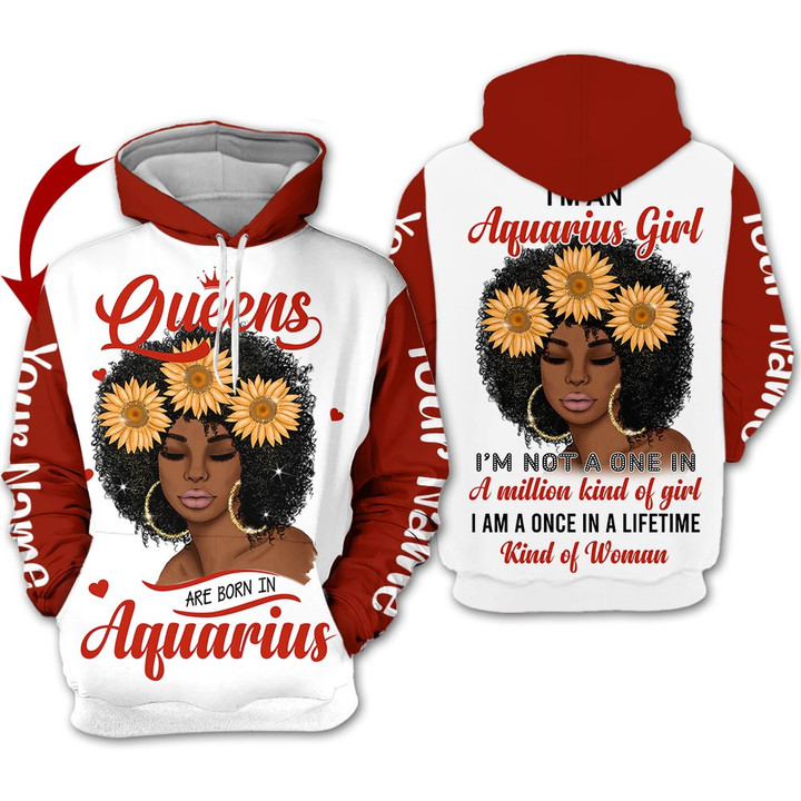 Personalized Name Birthay Shirt Horoscope Aquarius Girl Birthday Gift A Queen Black Women Zodiac Signs Clothes