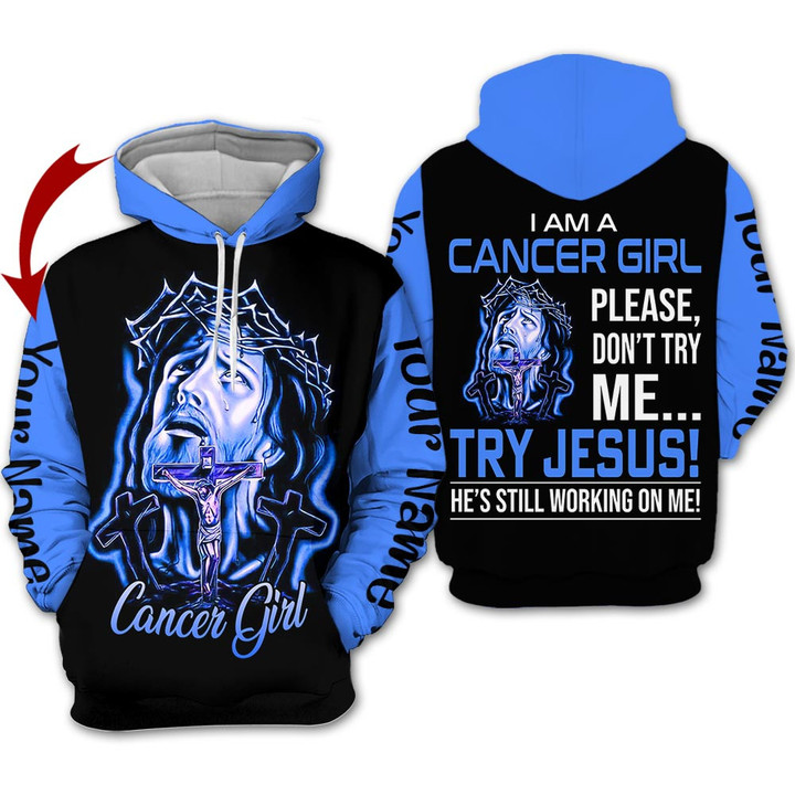 Personalized Name Birthay Shirt Horoscope Cancer Girl Birthday Gift Try Jesus Love Blue Zodiac Signs Clothes