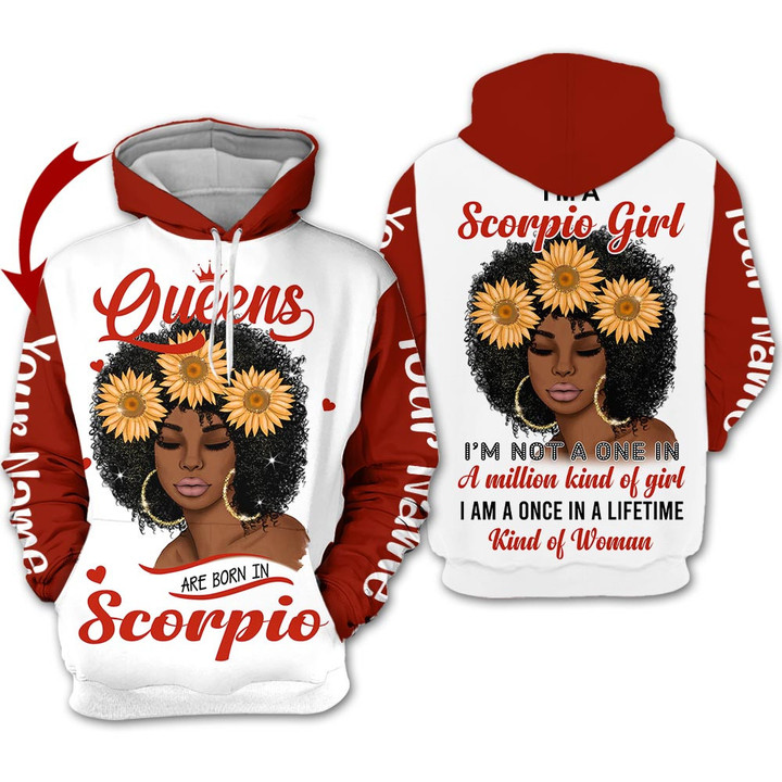 Personalized Name Birthay Shirt Horoscope Scorpio Girl Birthday Gift A Queen Black Women Zodiac Signs Clothes