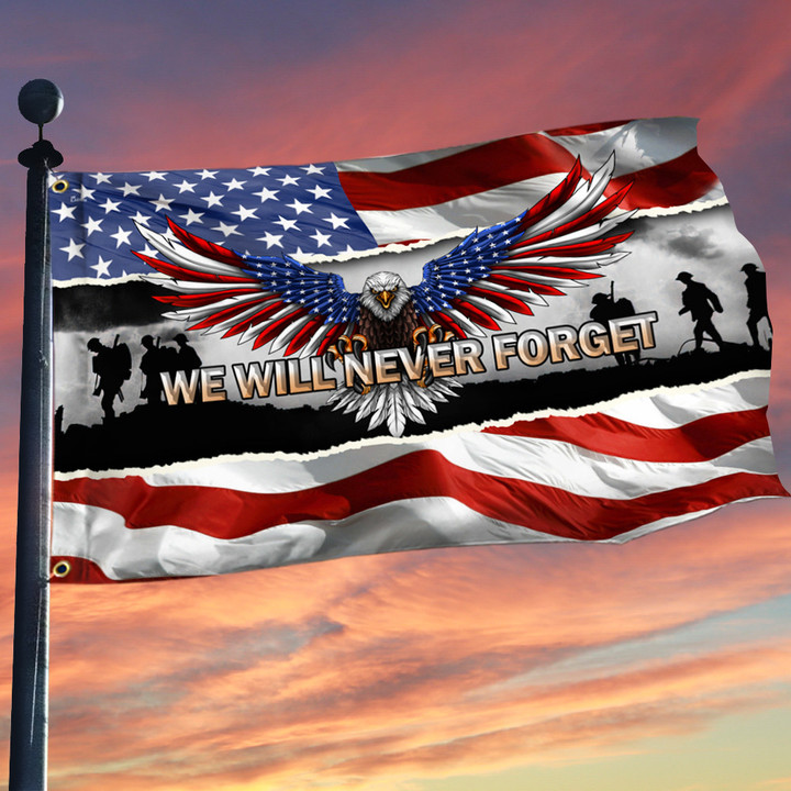 We Will Never Forget Veteran American Memorial Day Grommet Flag THN3820GF - 1