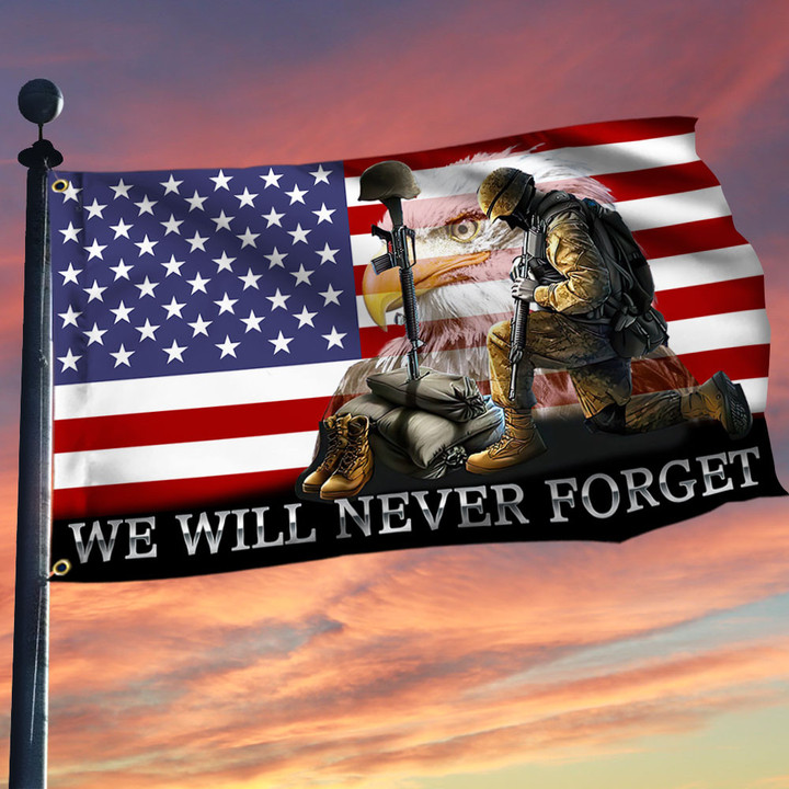 Veteran Flag Memorial Day We Will Never Forget US Veteran American Grommet Flag QTR128GF - 1