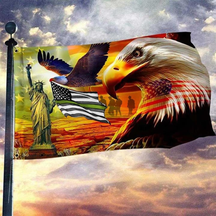 Thin Green Line The Statue Of Liberty Eagle American Flag USA Soldier Patriotic Outdoor Decor - 1