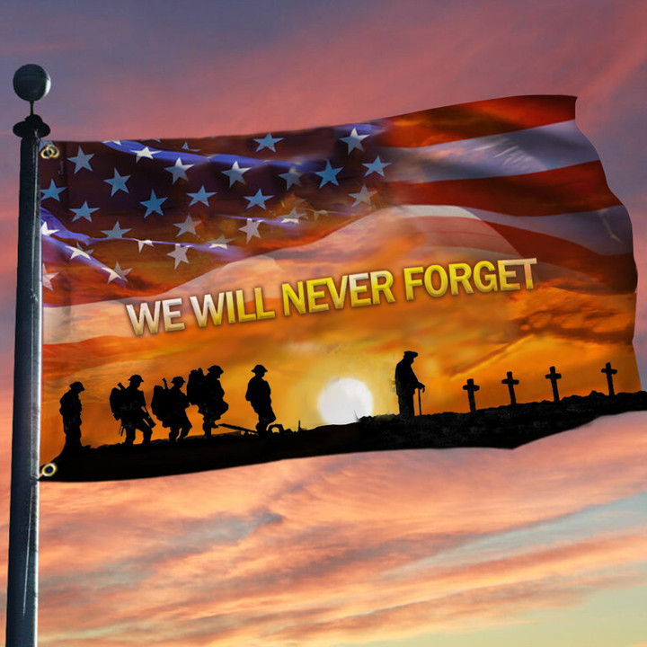 US Veteran We Will Never Forget Flag Proud Veteran Memorial Day Outdoor Decorations - 1
