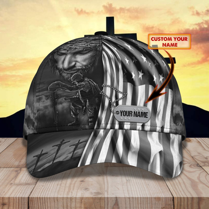 Jesus and Veteran  Personalized Name All Over Print Classic Cap