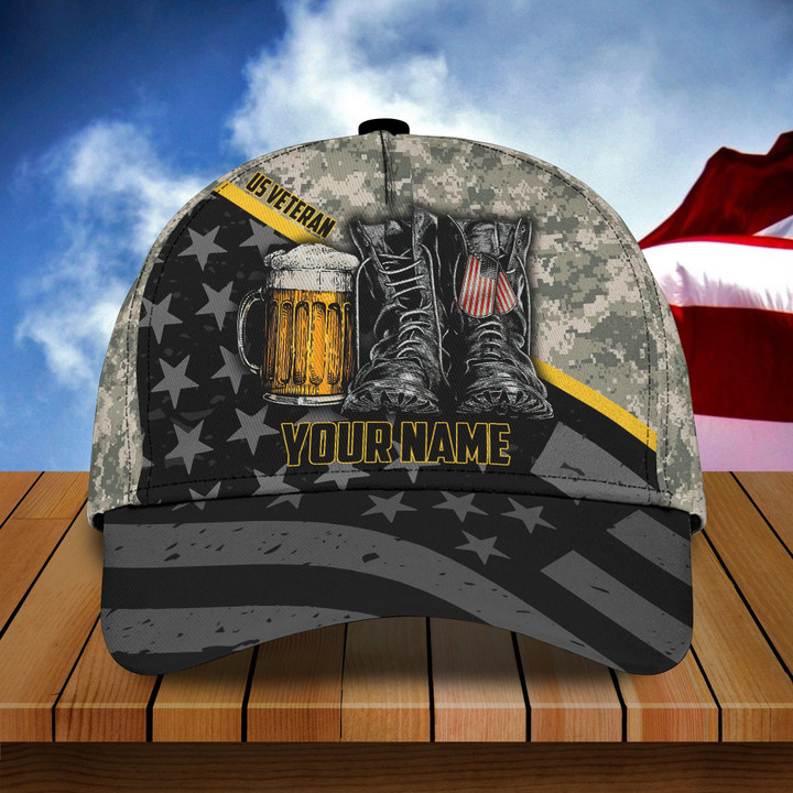Beer and Veteran  Personalized Name All Over Print Classic Cap