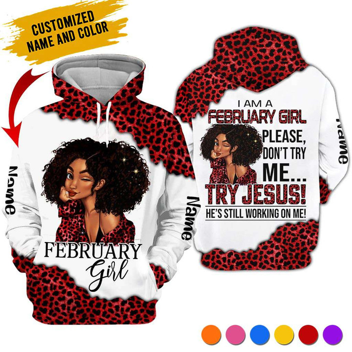 Personalized Name Birthday Outfit February Girl Birthday Gift Try Jesus Black Women Birthday Shirt For Women
