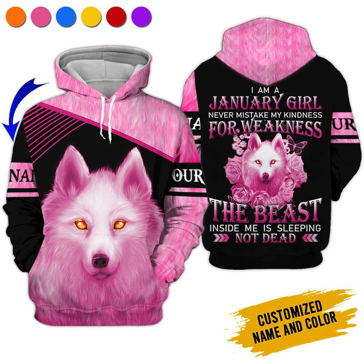 Personalized Name Birthday Outfit January Girl Birthday Gift Wolf Cute Love Birthday Shirt For Women