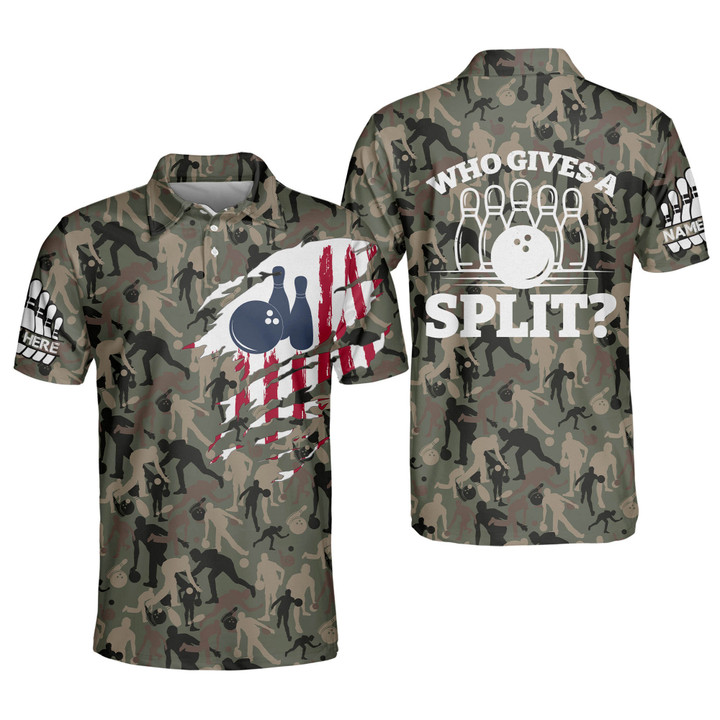Custom Camouflage Bowling Shirts for Men Funny Mens Bowling Polo Shirts Short Sleeve Team USA Bowling Shirt Funny BOWLING-014 - 1