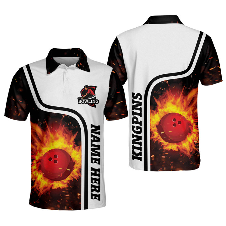 Custom Bowling Shirts for Men Crazy Cool Bowling Shirts Flame Fire Bowling Shirt Bowling Team Shirt Short Sleeve Polo for Men BOWLING-086 - 1