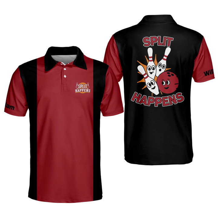 Custom Bowling Shirts For Men Split Happens Mens Bowling Shirts Short Sleeve Polo Funny Team Bowling Shirt BOWLING-033 - 1