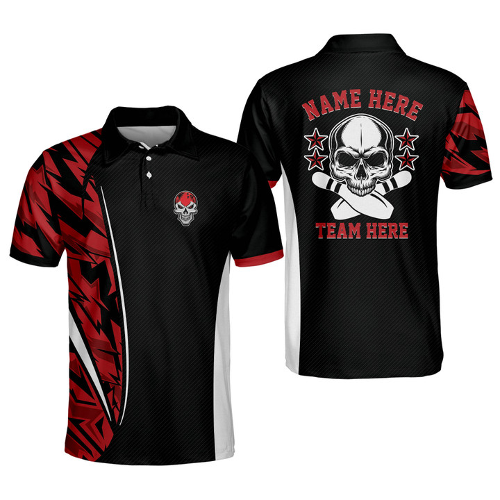 Custom Skull Bowling Shirt for Men Short Sleeve Bowling Polo Shirts Crazy Bowling Team Skull Polo Shirt BOWLING-072 - 1
