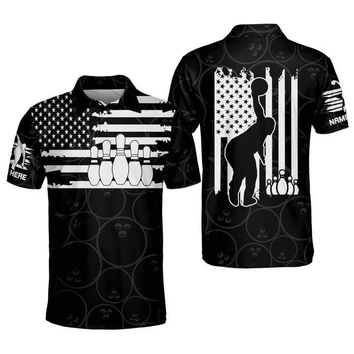 Custom Bowling Shirts for Men Funny Patriotic Flame Bowling Polo Shirts Short Sleeve Team USA Bowling Shirt Funny BOWLING-069 - 1