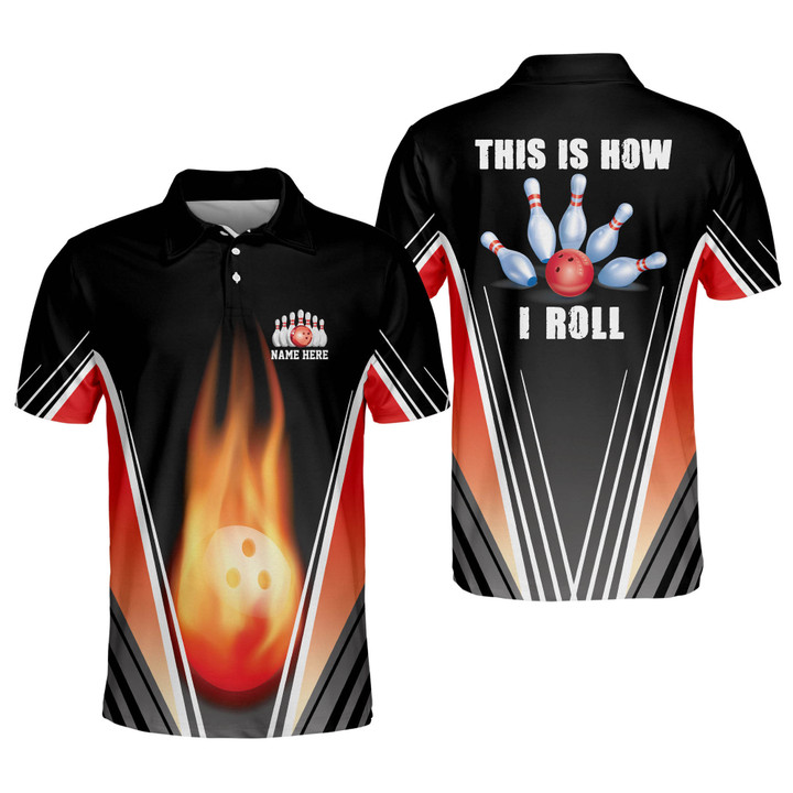 Personalized Flame Bowling Shirts Funny Bowling Shirts for Men Bowling Team Shirts Short Sleeve Polo Shirts BOWLING-003 - 1