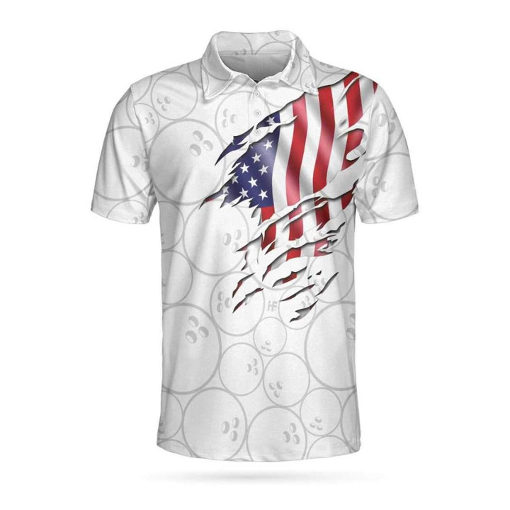 Bowling American Flag White Background Short Sleeve Polo Shirt Polo Shirts For Men And Women - 2