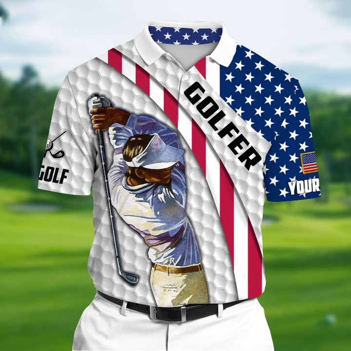Golf Polo Shirt Premium Cool Golfer Unique Polo Shirt For Lovers US Flag Multicolor Personalized Golf Shirt Patriotic Golf Shirt For Men