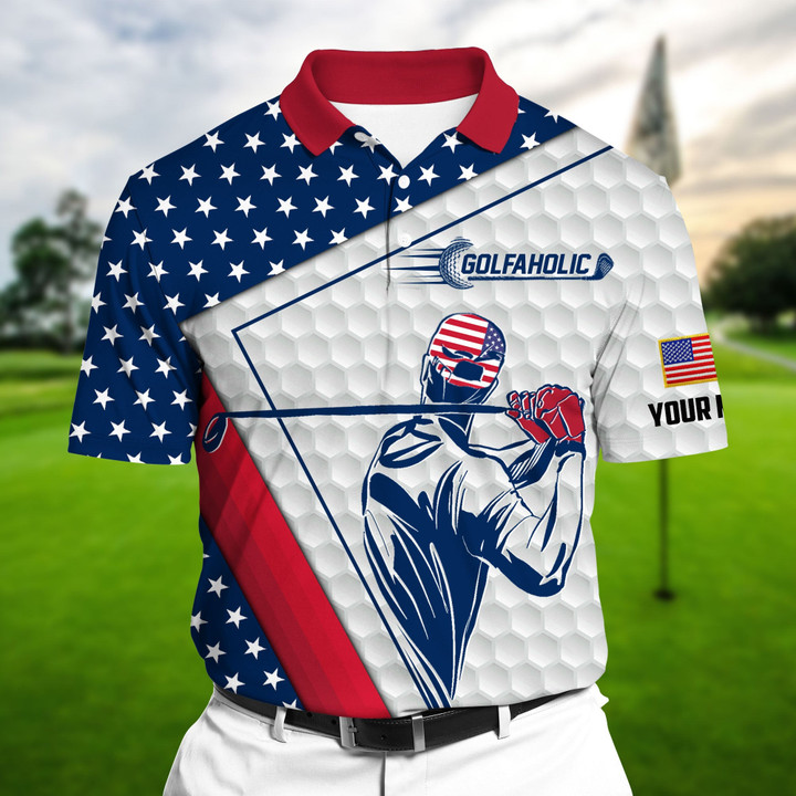 Golf Polo Shirt Premium Unique Cool Golfer Golfaholic Golf Polo Shirts Multicolor Personalized Golf Shirt Patriotic Golf Shirt For Men