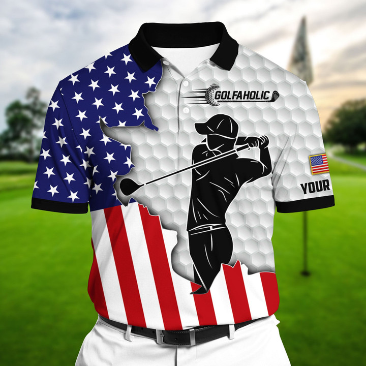 Golf Polo Shirt Cool Golf Man Golfaholic Golf Polo Shirts Multicolor Personalized Golf Shirt Patriotic Golf Shirt For Men