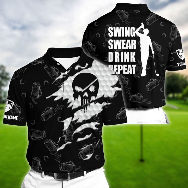 Golf Polo Shirt Premium Unique Skull Black Golf Polo Shirts Personalized Golf Shirt Patriotic Golf Shirt For Men