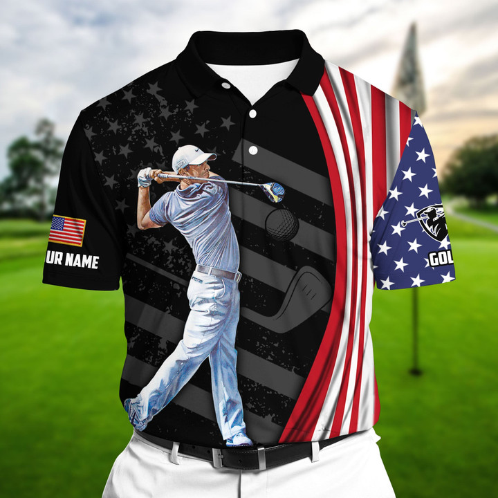 Golf Polo Shirt Premium Cool Golfer Swings Golf Polo Shirts Multicolor Personalized Golf Shirt Patriotic Golf Shirt For Men
