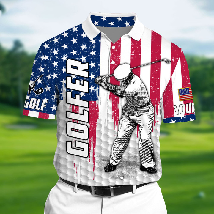 Golf Polo Shirt The Unique Cool Old Golfer 3D Polo AOP Multicolor Personalized Golf Shirt Patriotic Golf Shirt For Men