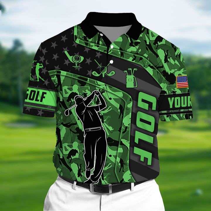 Golf Polo Shirt Unique Love Golf 3D Polo Golf Pattern Multicolor Personalized Golf Shirt Patriotic Golf Shirt For Men