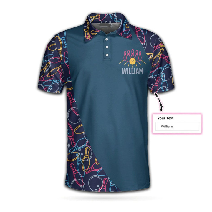 Personalized Name Bowling Ball Neon Pattern 3D Polo Shirt - 2