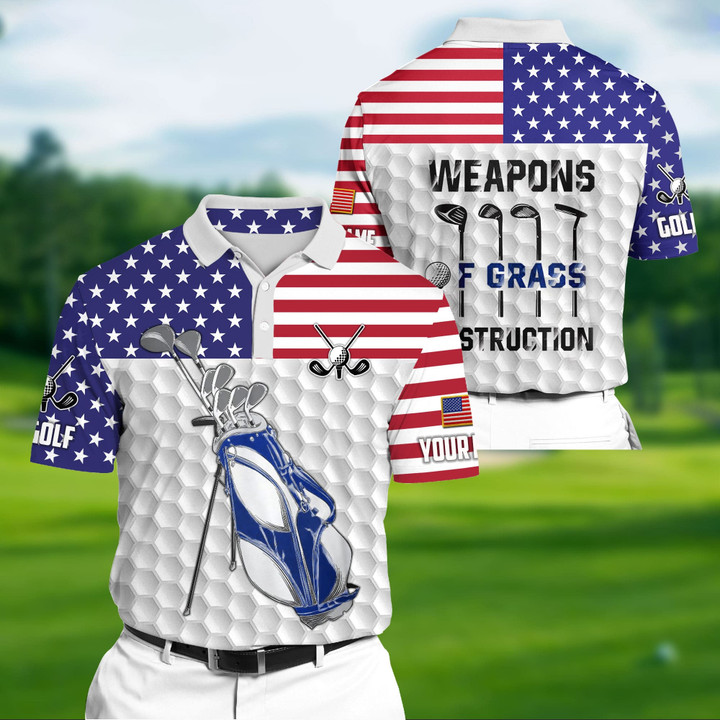 Golf Polo Shirt Premium Golf Bag 3D Golf Polo Shirts Multicolor Personalized Golf Shirt Patriotic Golf Shirt For Men