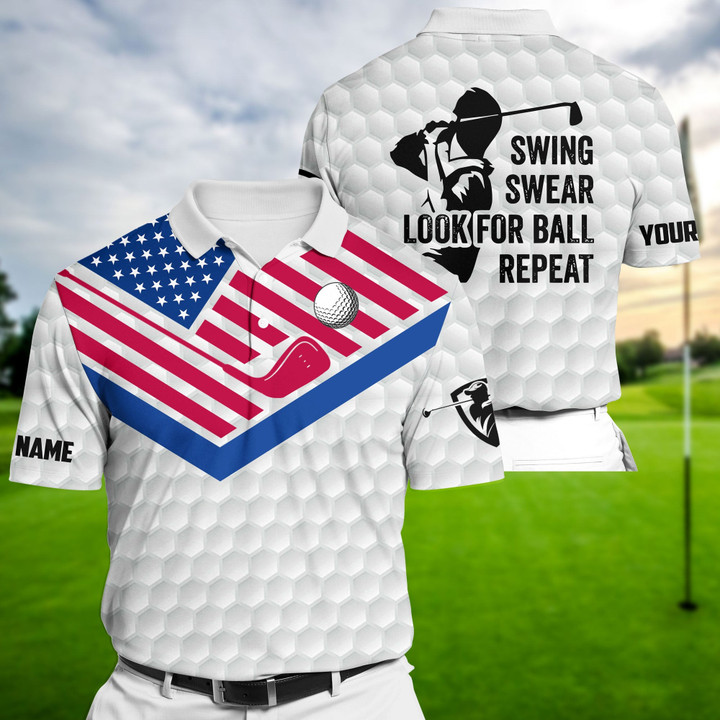 Golf Polo Shirt Premium American Flag Swing Swear Look For Ball Repeat Golf Polo Shirts Multicolored Personalized Clevefit Golf Shirt Patriotic Golf Shirt For Men