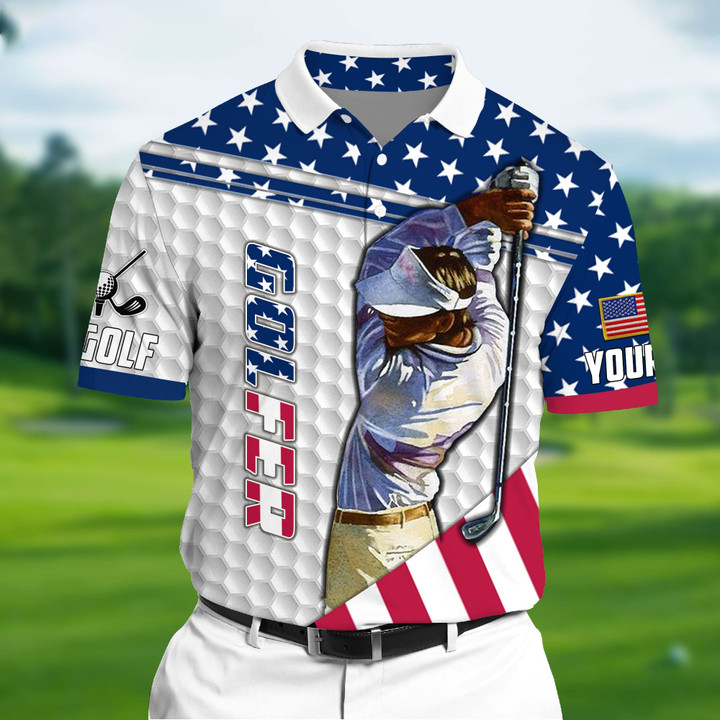 Golf Polo Shirt Premium American Golf Man Golf Polo For Lovers Multicolored Personalized Golf Shirt Patriotic Golf Shirt For Men