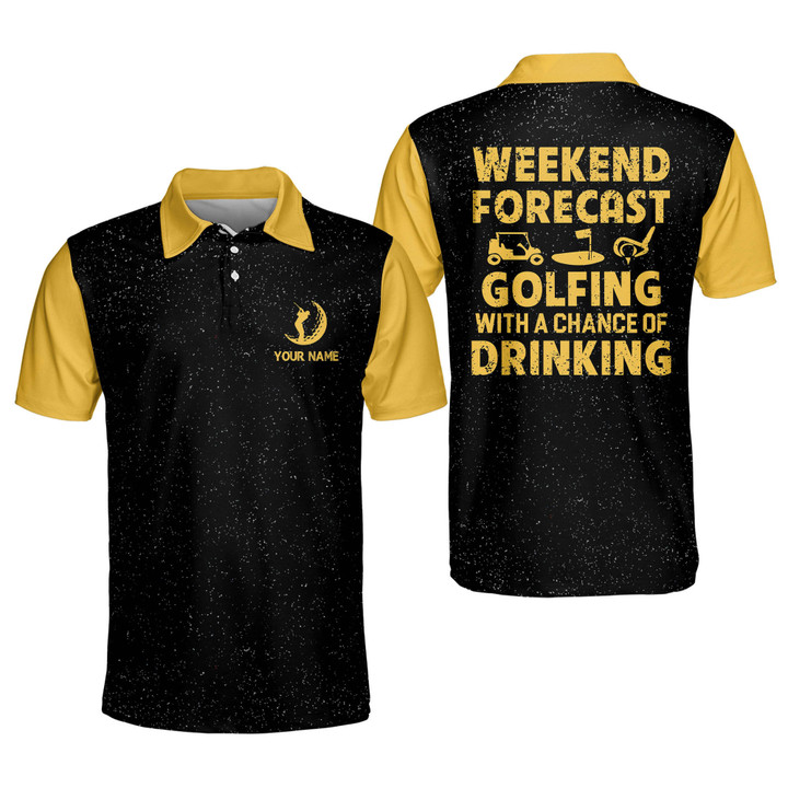 Custom Funny Golf Shirts for Men Weekend Forecast Golfing with A Chance of Drinking Mens Golf Polo Shirts Dry Fit Short Sleeve GOLF-242 - 1