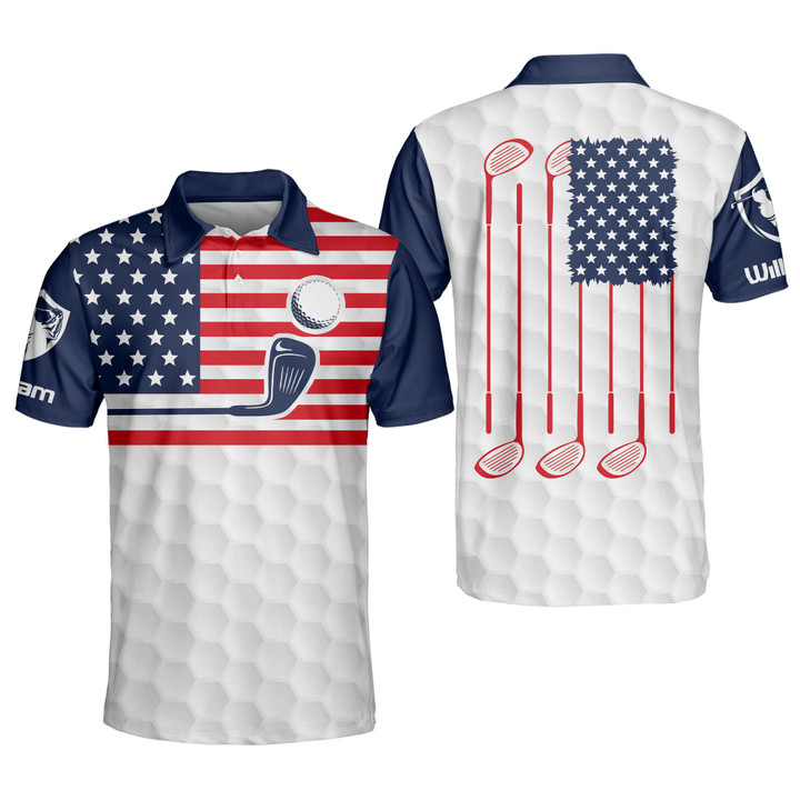 Personalized Golf Team Shirts for Men 3D Polo Proud American Flag Custom Shirts America Patriotic Polos GOLF-069 - 1