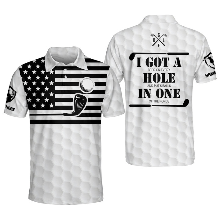 Personalized Funny Golf Shirts for Men I Made A Hole In One Mens Golf Shirts Dry Fit Short Sleeve Polos American Flag Golf Polos GOLF-184 - 1