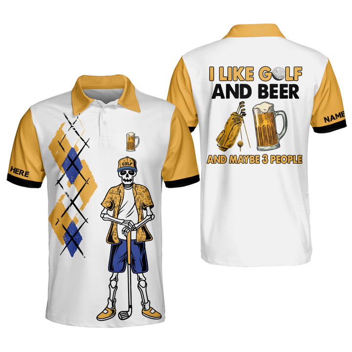 Personalized Funny Skull Golf Polo Shirts for Men I Like Golf And Beer And Maybe 3 People Mens Golf Shirts Short Sleeve GOLF-024 - 1