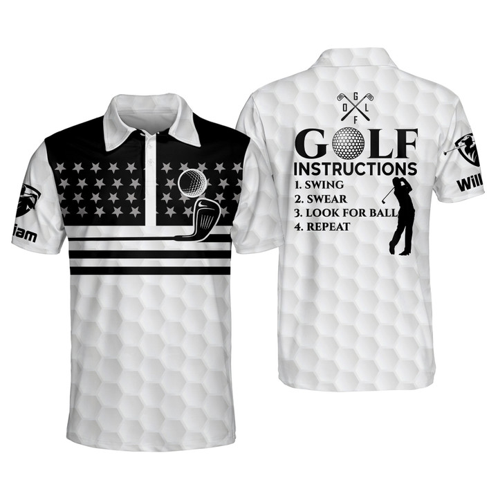 Personalized Funny Golf Shirts For Men Golf Instructions Mens Golf Polo Shirts Short Sleeve Patriotic Golf Shirt For Men GOLF-009 - 1