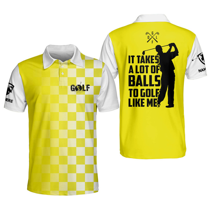 Personalized Funny Golf Shirts for Men It Takes A Lot Of Balls To Golf Mens Golf Shirts Short Sleeve Polo Dry Fit Lightweight Golf Polos GOLF-112 - 1