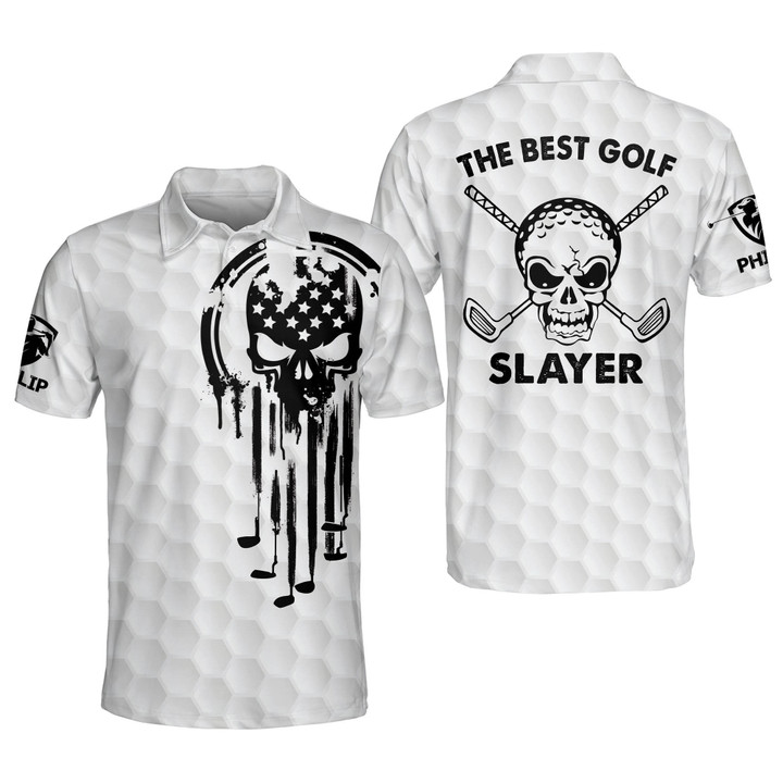 Personalized Funny Golf Polo Shirts for Men Mens Skull The Best Golf Slayer Short Sleeve Lightweight GOLF-028 - 1