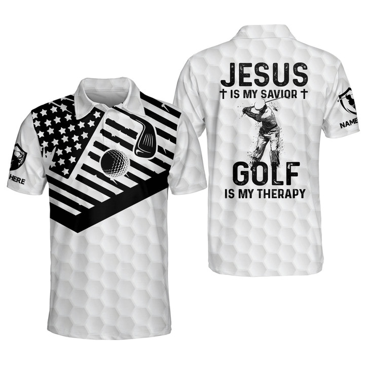 Personalized Funny Golf Shirts for Men Golf Is My Therapy Mens Golf Shirts American Flag Golf Polos For Men GOLF-183 - 1