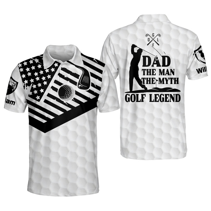 Personalized Funny Golf Shirts for Men Dad The Man The Myth Golf Legend Mens Golf Shirts American Flag Polo GOLF-181 - 1