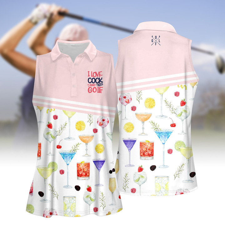 I Love Cocktails And Golf Women Short Sleeve Polo Shirt Sleeveless Polo Shirt