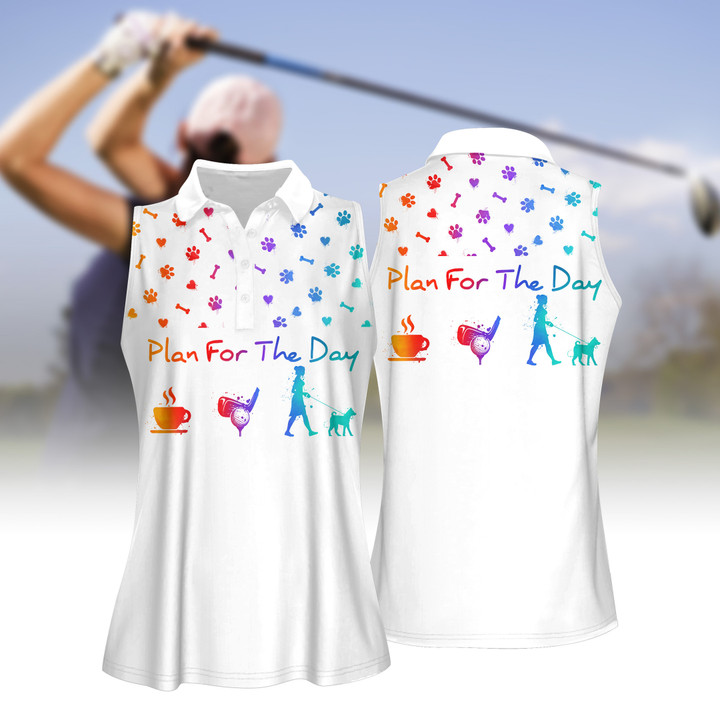 Water Color Plan For The Day Coffee Golf And Dog WOMEN SHORT SLEEVE POLO SHIRT SLEEVELESS POLO SHIRT