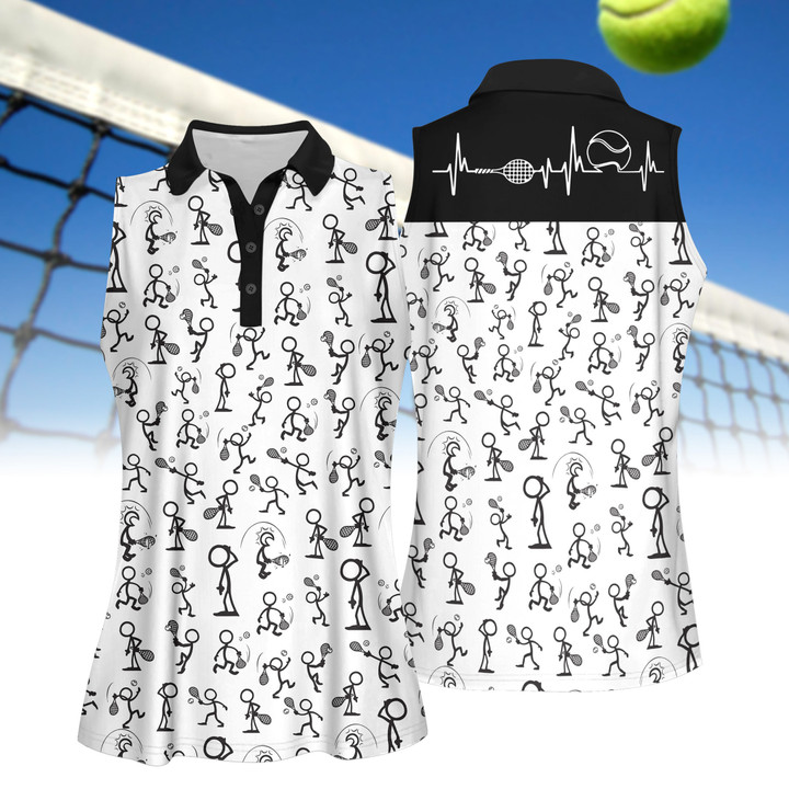 Funny Stick Figures Play Tennis Women Short Sleeve Polo Shirt Sleeveless Polo Shirt