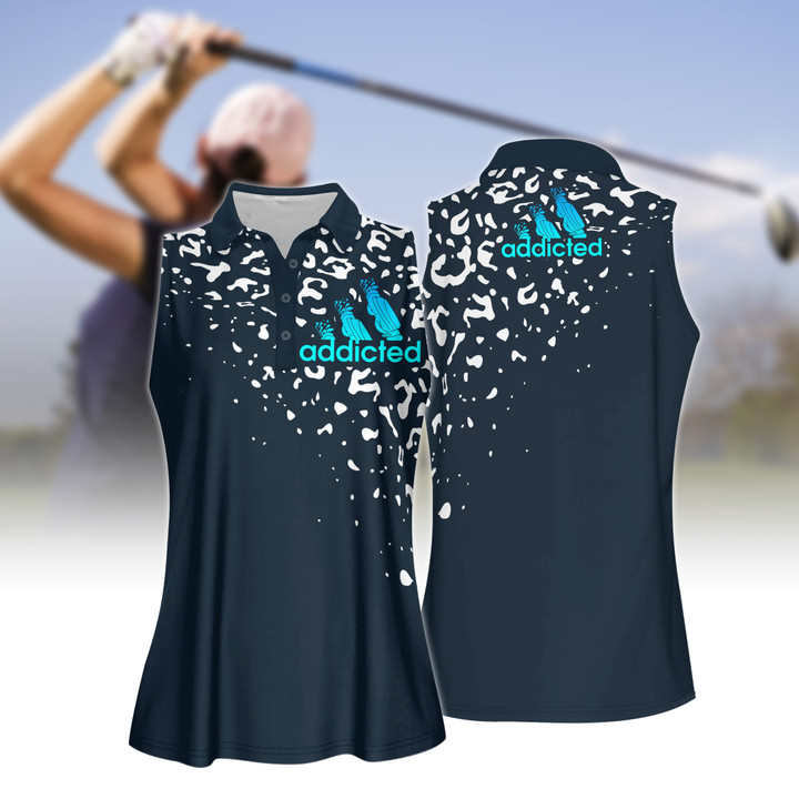 Addicted Golf Leopard Blue Women Short Sleeve Polo Shirt Sleeveless Polo Shirt