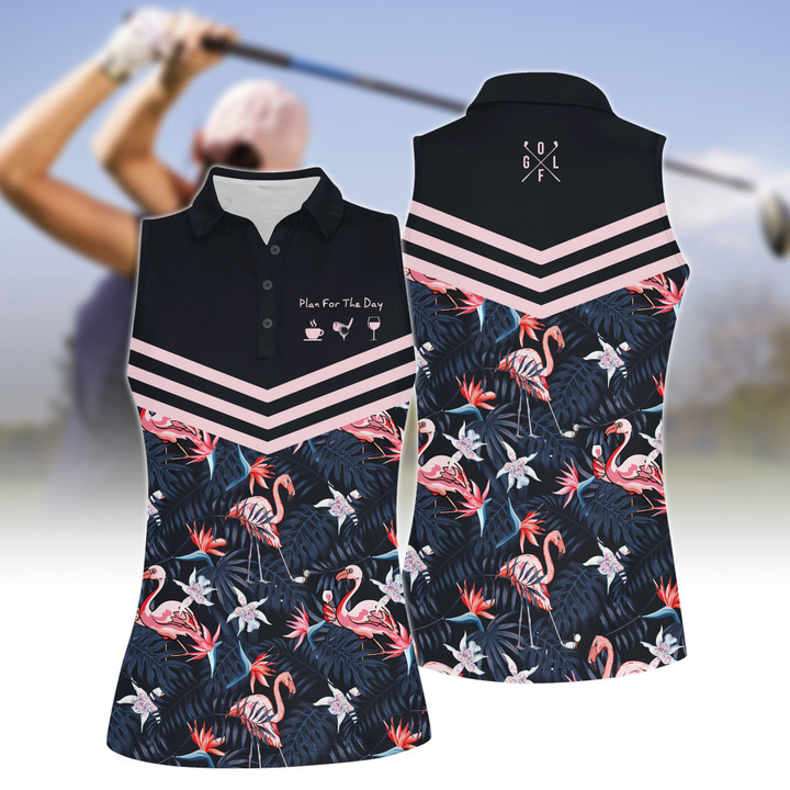Plan For The Day Flamingo Tropical Golf Women Short Sleeve Polo Shirt Sleeveless Polo Shirt