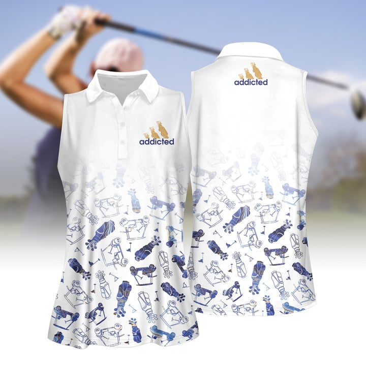 Addicted Golf Blue Marble Women Short Sleeve Polo Shirt Sleeveless Polo Shirt