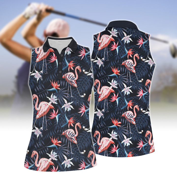 Seamless Tropical Flamingo Golf V2 Women Short Sleeve Polo Shirt Sleeveless Polo Shirt